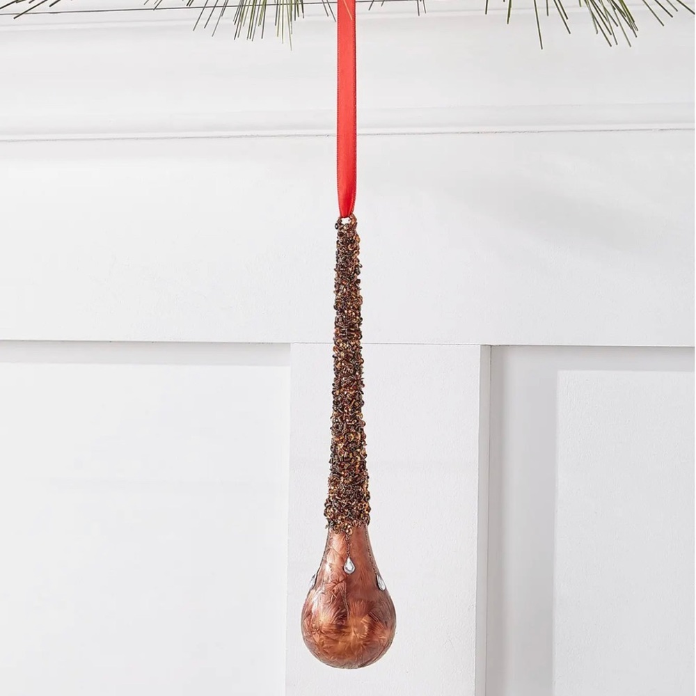 Holiday Lane Cinnamon & Spice Bronze Sequin Glass Drop Ornament